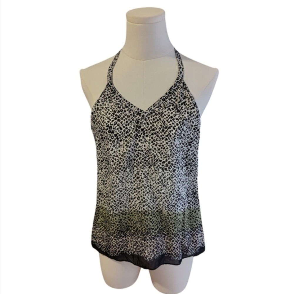 Banana Republic Silk Sheer Leopard Print Black White Green Tank Top Size XS